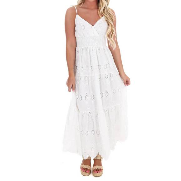 NEW FLYING TOMATO just let it be eyelet midi dress in off white - Picture 3 of 6